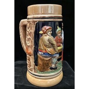 Vintage German King-Werk Stein Tavern Scene Mug Embossed 7" With Handle Barware